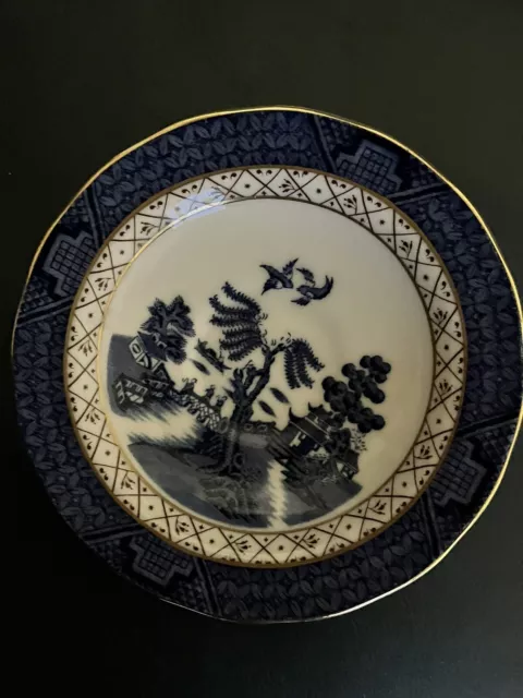 Booth's 'Real Old Willow' Blue White & Gold Pattern China Pin Dish /Saucer Vgc 2
