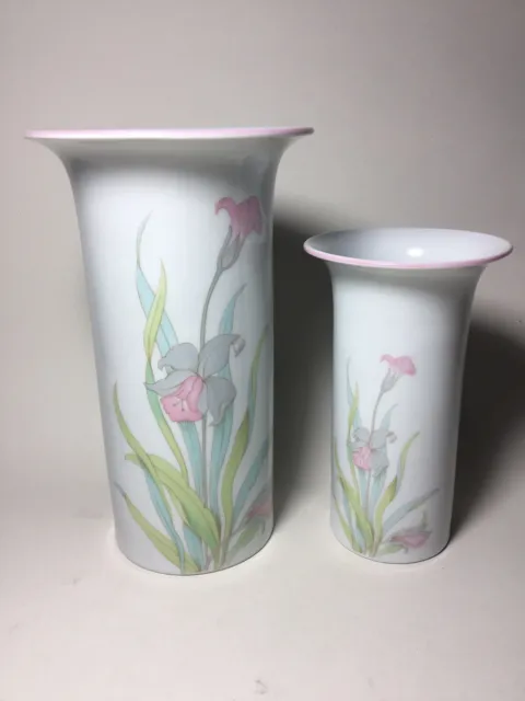 Two Vintage White KPM Royal Porzellan Bavaria Retro Floral Porcelain Vases