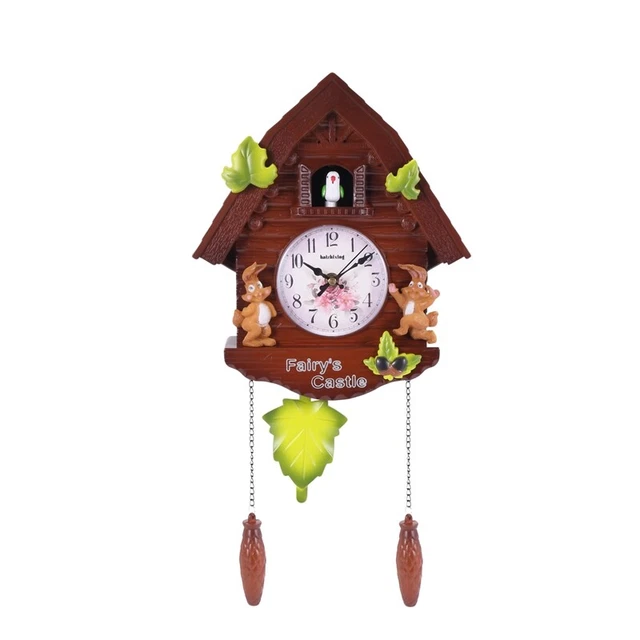 Horloge coucou mécanique 6 feuilles peintes oiseaux animés 33 cm