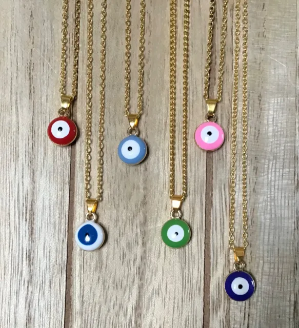 Evil Eye Necklace Gold Plated 18 inch Cable Chain Multiple Colors Perfect Gift