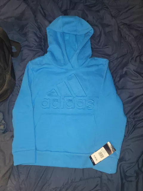 NWT Adidas Original Embossed Hoodie Sweatshirt  Blue sz 8(sm) Boys Free Shipping