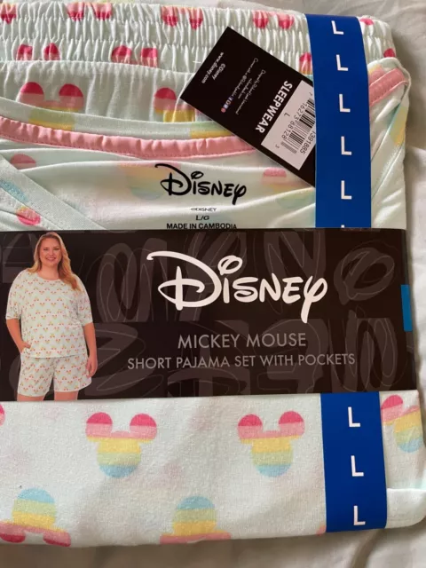 DISNEY Aqua Mickey Mouse Pajamas Set PJ Large Sleepwear Womens NWT