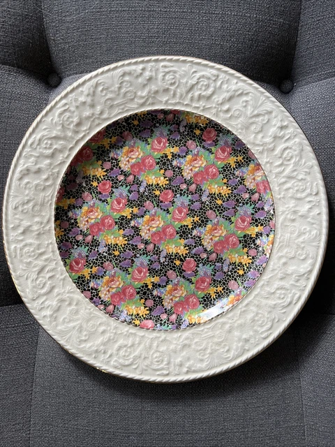 1930s Royal Winton Hazel Chintz 12” Dinner Plate Wedgwood Border Grimwades