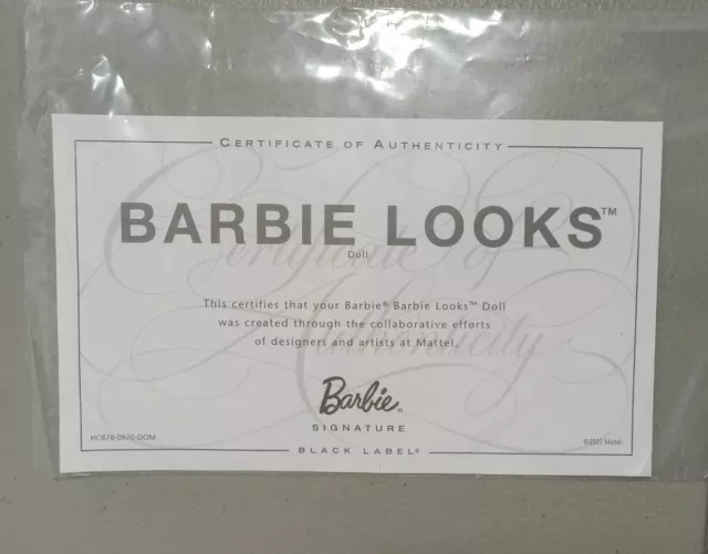 Barbie Looks Certificate of Authenticity COA Signature Black Label Destiny