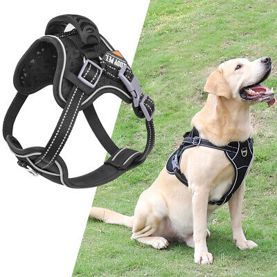 Large Dog Harness Walk No Pull Vest Tactical Heavy Duty K9 Handle 2D-Ring Collar