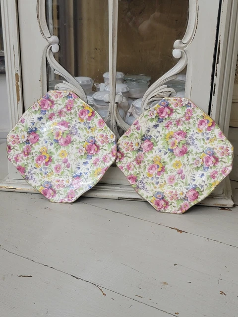 Antique Royal Winton Grimwades Dessert Plates In The "Summertime" Pattern - 2PC