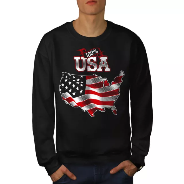 Wellcoda American Flag Mens Sweatshirt, USA Country Casual Pullover Jumper