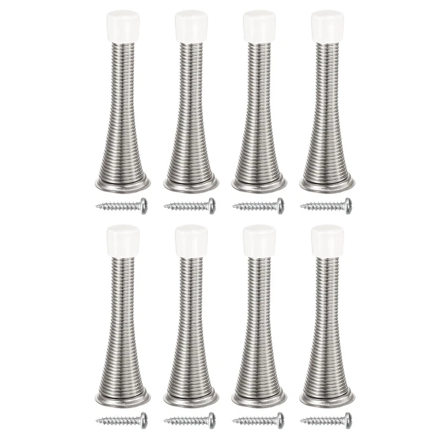 8Pcs Spring Door Stopper, 76mm Flexible Door Stop Rubber Bumper (Nickel)