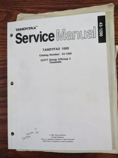 Radio Shack TandyFax Service Manual TandyFax 1000 Cat 43-1200