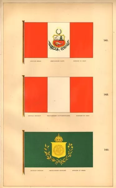 SOUTH AMERICAN MARITIME FLAGS. Peruvian Ensign/Merchant. Brazilian Standard 1873