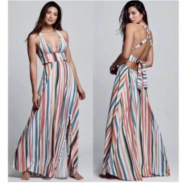 NWT Boamar Nilda Maxi Dress in Sherbert Stripes Tie Back Size XS/S