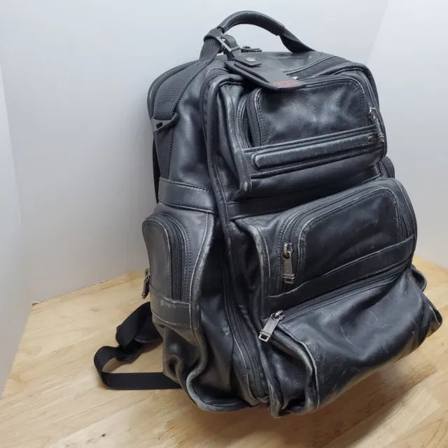 TUMI Compact Laptop Brief Pack Backpack Black Nicely Worn Leather Distressed