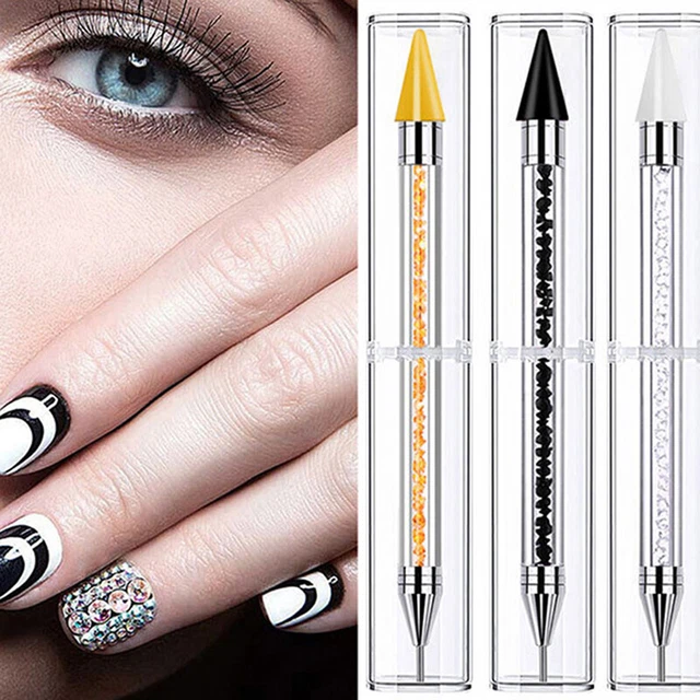 1 pieza Pluma de puntos de doble extremo recolector de estrás Lápiz de cera Herramienta de arte en uñas Manicura ~~