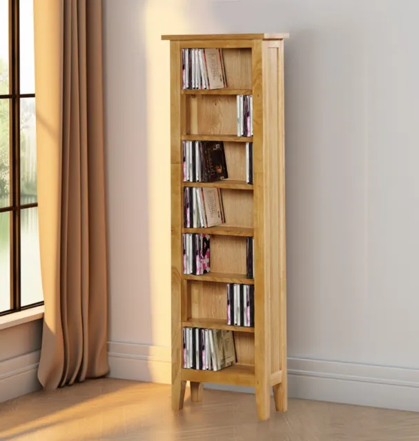 Oak Effect CD Storage Rack - 7 Tiers Wooden Shelving Tower Stand