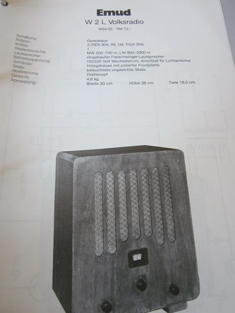 SCHALTPLAN N RADIO Emud W 2 L Volksradio 1934 EUR 5,55 - PicClick DE