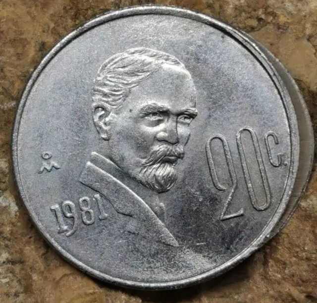 Mexico Error Coin 20 Centavos 1981 Brockage Error Km 442