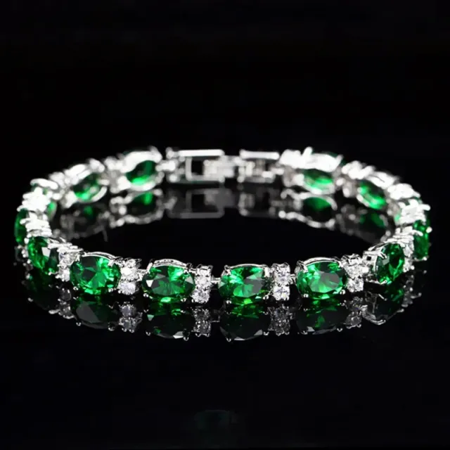 Green Topaz 925 Sterling Silver Bracelet Womens emerald Jewellery simulated