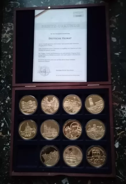 Komplett - Sammlung Deutsche Heimat 11 Medaillen PP, CU vergoldet In Kassette
