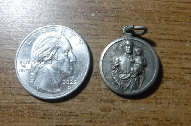 Medalla católica vintage de San José, ángel de la guarda