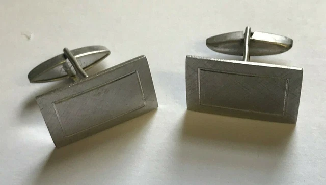 Cuff Links Sterling Silver/Brushed Silver Finished Rectangle Design