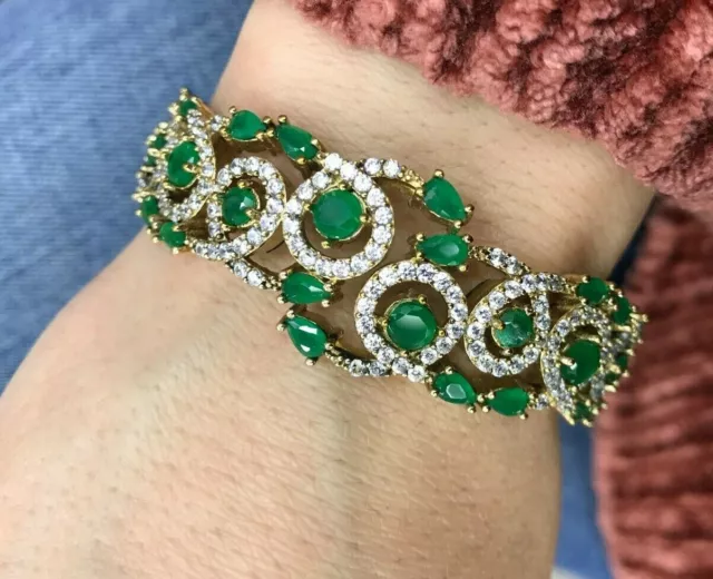Bonne ! Turque Fait à la Main Émeraude Argent Sterling 925K Bracelet Mkkk