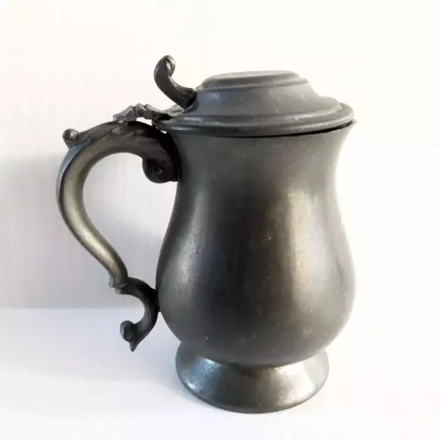 Antique Lidded Tankard Stein Pint Pewter Mug Barware Man Cave Decor Gift