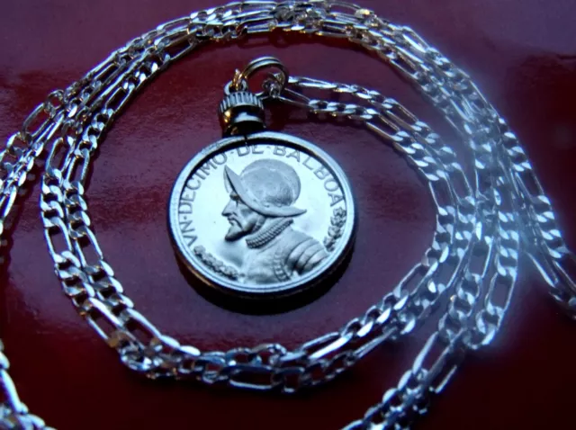 RARE CONQUISTADOR PANAMA PROOF COIN PENDANT on a 30" .925 STERLING SILVER CHAIN