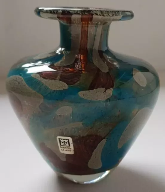 MDINA Glass Vase MCM Mundgeblasen Art Glas Signiert Molina Original Label Vtg.