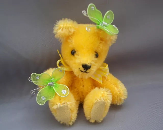 PAM'S EXCLUSIVE BEARS-Miniature 3 inch Tall Mohair Teddy-Spencer & Butterflies
