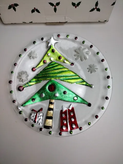 Placa de árbol de Navidad vidrio fundido 12"" decoración navideña lavado a mano solo festivo