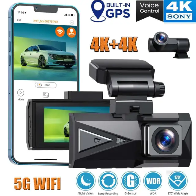 TELECAMERA AUTO 3,16 IPS WLAN GPS Dual Dash Cam 4K+4K touchscreen DVR  visione notturna EUR 183,50 - PicClick IT