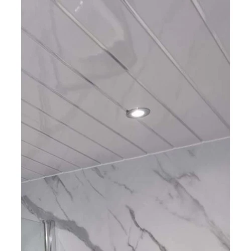 Paneles de pared húmedos de PVC de plata blanca brillante 2 tiras 250 mm x 2700 mm x 5 mm