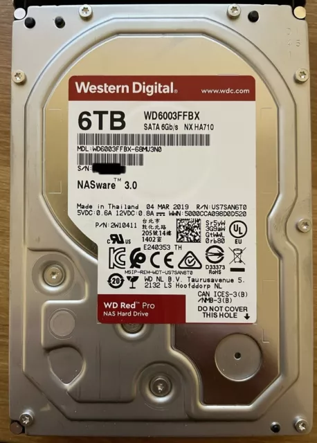 Western Digital-WD Red NAS Disque dur interne, 1 To, 2 To, 3 To, 4 To, 6  To, 8 To, 10 To, 3.5 pouces, 5400 tr/min, Classe SATA, 6 Go/s, 64 Mo de  cache, HDD, Nouveau