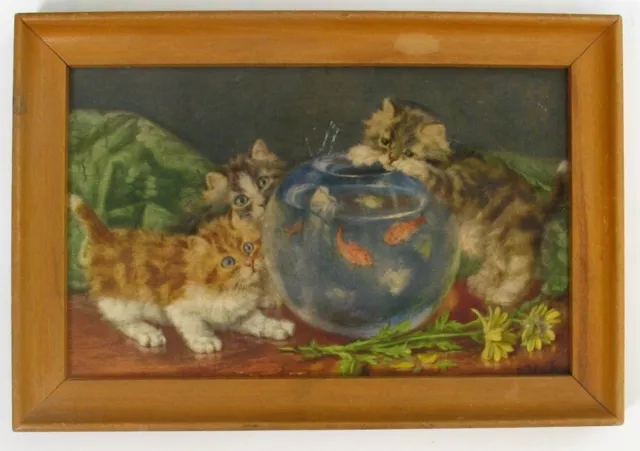 Signed “D. Merlin” Embossed Cat/Kittens Picture, Puffy 3D, Vintage Mid Century