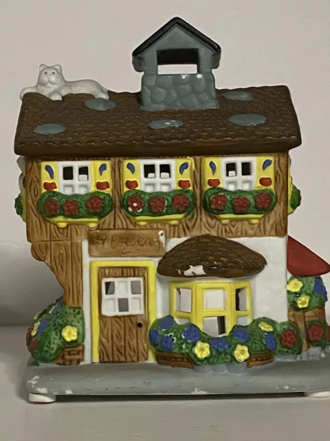 PartyLite Flower Shop Christmas Village Tealight Candle Holder (Cat On The Roof)
