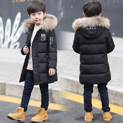 Kids Boys Hooded Quilted Puffer Coat Jacket School Thick Parka Winter Warm UK