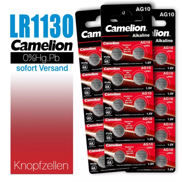 LR1130 AG10 LR54 L1131 189 V10GA D189 RW89 Camelion Knopfzellen MHD bis 10.2028