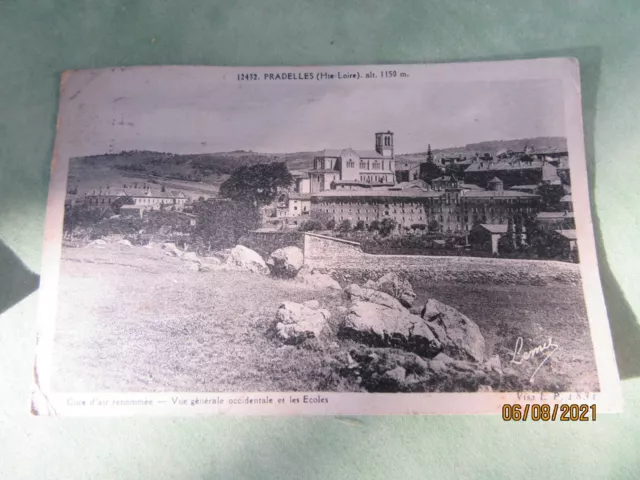 CPA  Pradelles, cure d'air renommée, vue générale écrite, Haute Loire. E.Moyen Q