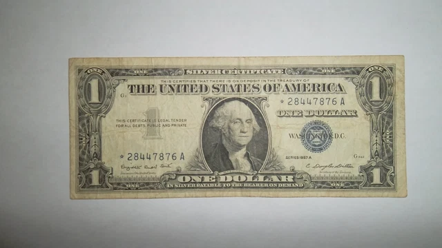 1957 Series A One Dollar Bill Silver Certificate Star Note Blue Seal. Rare