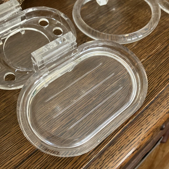 Pair Mid Century Vintage Bathroom Towel Rings Lucite, Soap Dish and Toothbrush