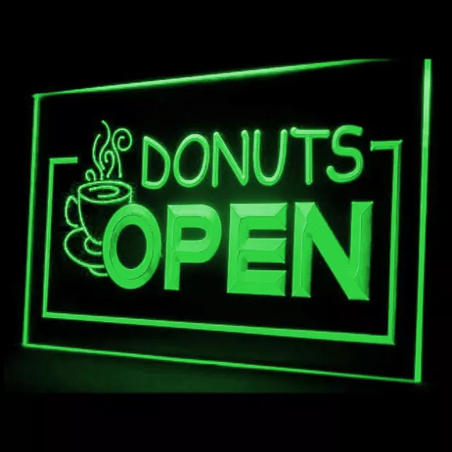 110010 OPEN Donuts Cafe Shop Bread Hot Coffee Display LED Light Neon Sign 2