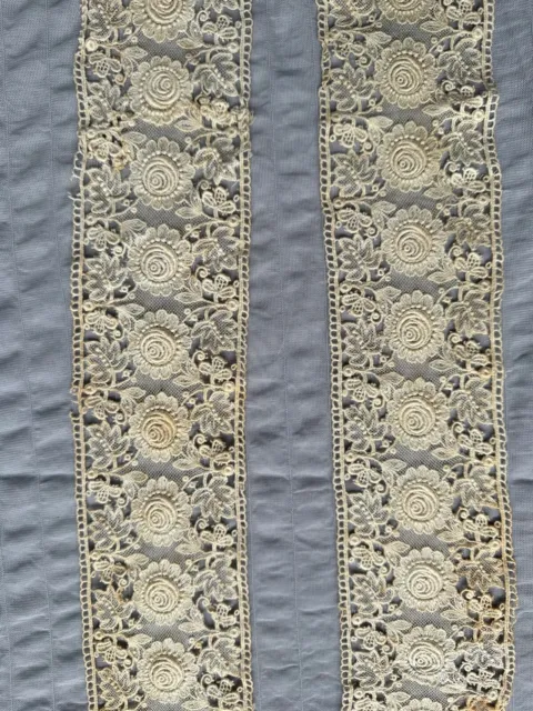 Romantic French Edwardian Lace Insertion - Floral design 29"+33" by 3"