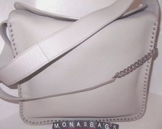 Michael Kors Astor Studded Large Light Grey Leather Shoulder Hobo MSRP $348