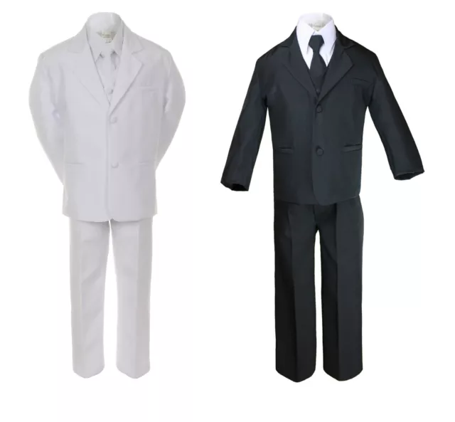 5pc Boy Toddler Kid Teen Wedding Black or White Formal Tuxedo Suit Set S-20