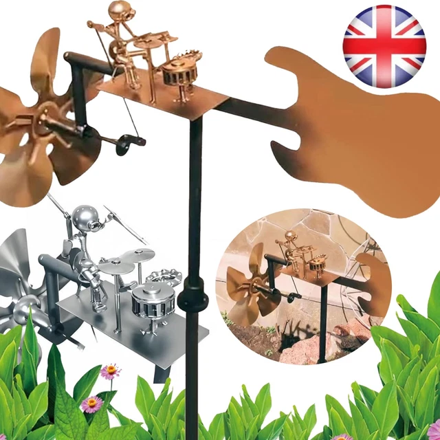 Handmade Metal Drummer Windmill,Drummer Windmill Garden Decoration,Percussionist Music Figurines Statues 2025 Beat Drums Wind Wind Spinners Yard Lawn