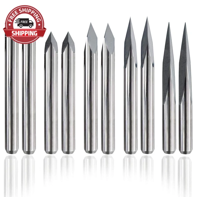 10Pcs CNC Router V Bits, 3 Edge Pyramid Engraving, 1/8" Shank CNC Milling Cutter