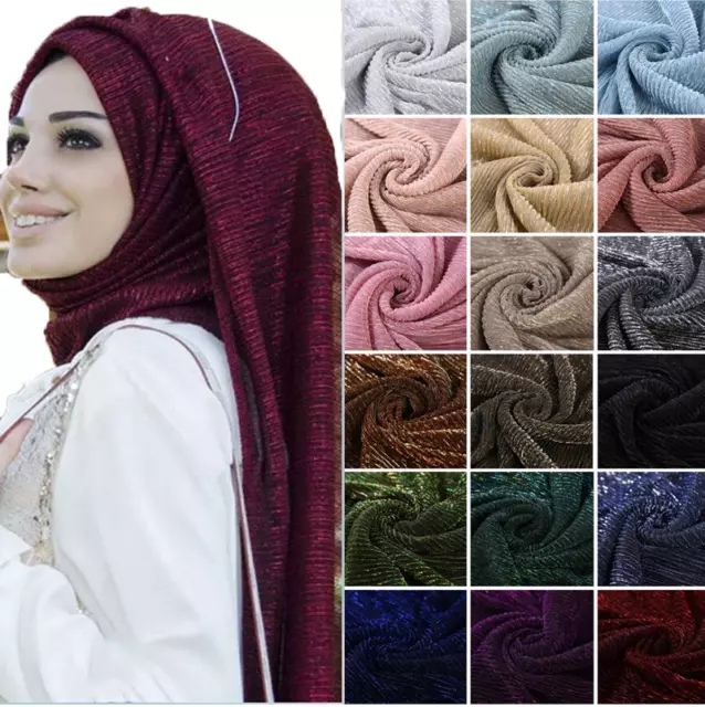 Plain Color Shiny Shimmer Glitter Sparkly Scarf Hijab Shawl Wrap Wedding