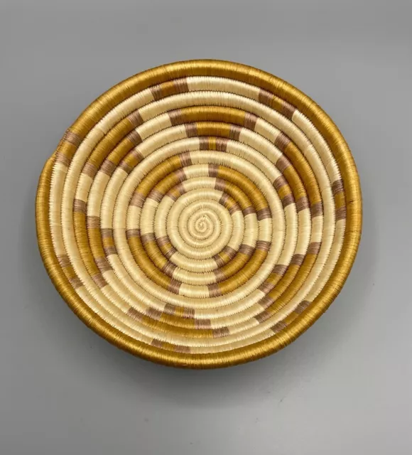 African Hand Woven Sisal & Sweet Grass Coiled Bowl Basket Wall Hang geometric