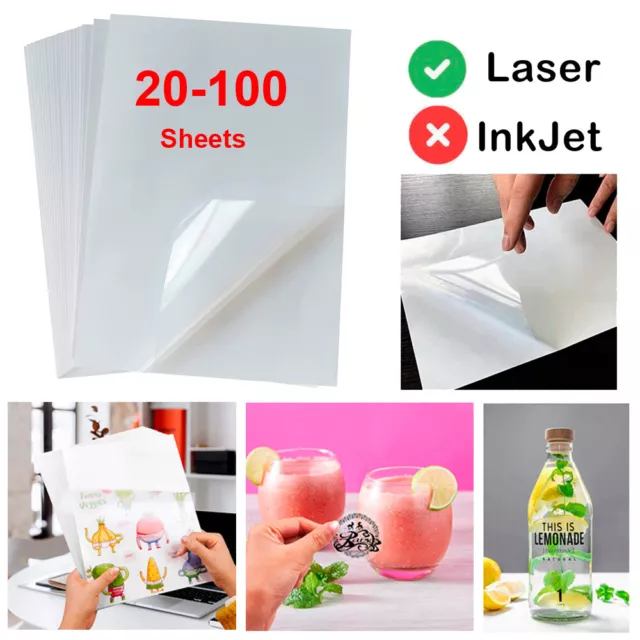 8.5X11 PRINTABLE VINYL Sticker Paper Sheet Clear Label for Laser