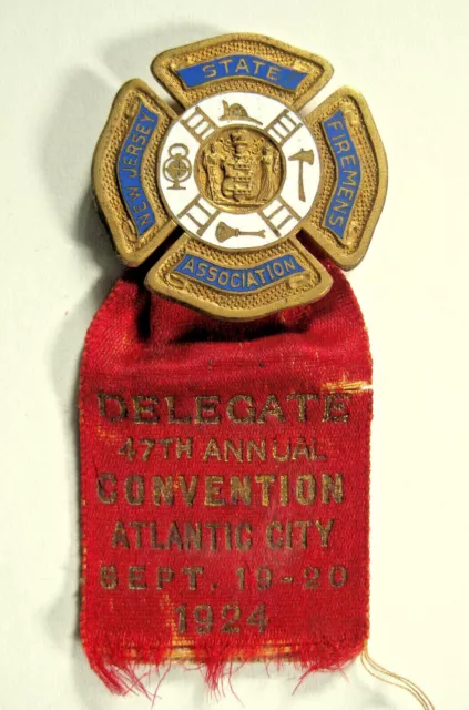 New Jersey State Firemens Assoc 47th Ann Convention Delegate Badge 1924